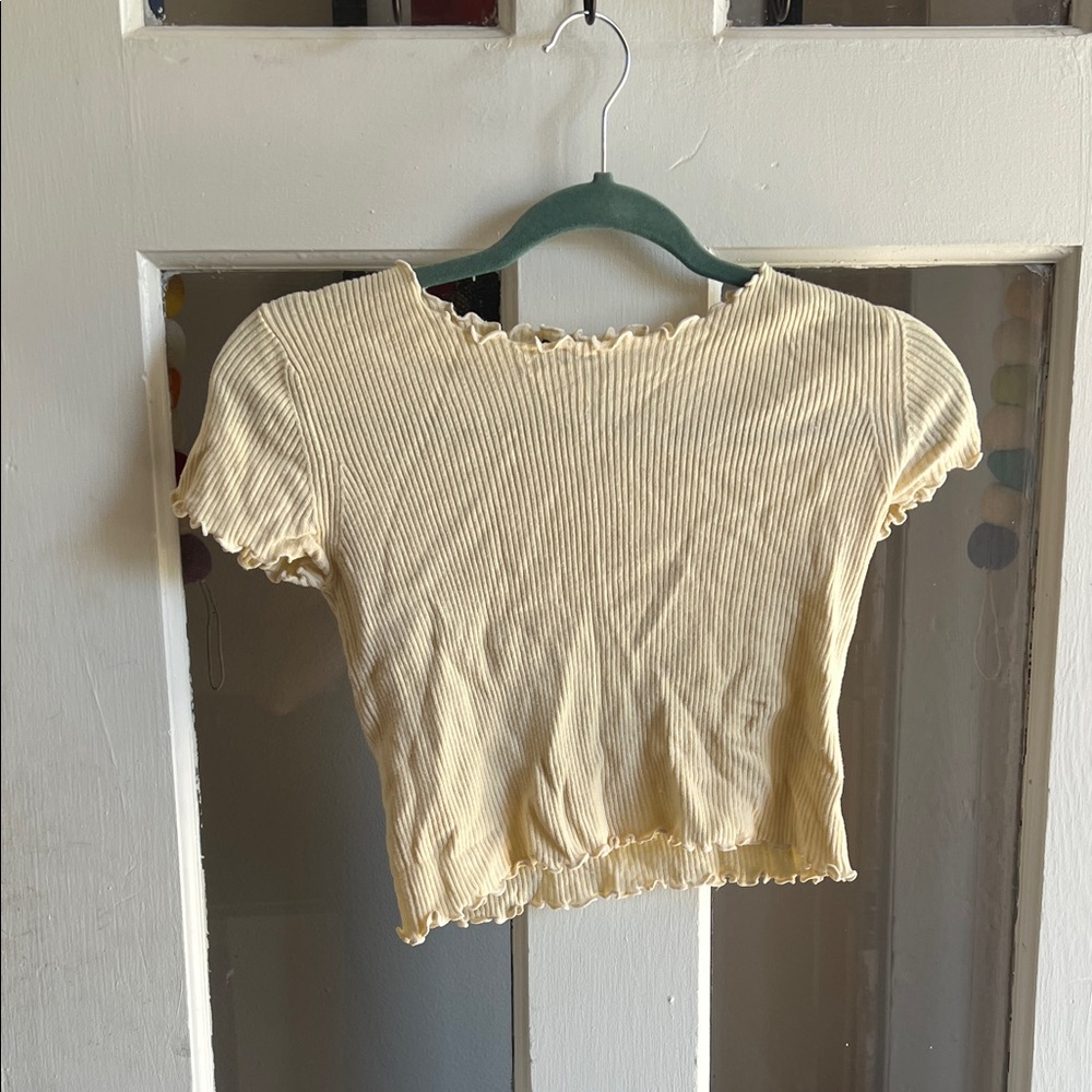 Brandy Melville Cream Ruffle Neck Top
